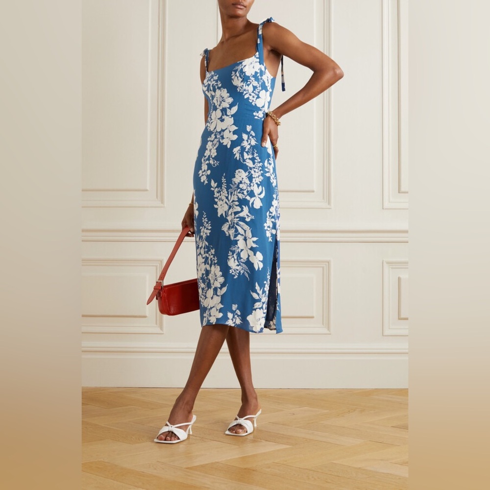 Reformation Besse Tie-detailed Floral-print Georgette Midi Dress NWOT